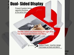 Double-Sided Led Advertising A4 Light Boxs For Rechargeable Restaurant Menu