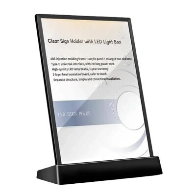 A4 LED Sign Holder with ABS Frame, Type-C Interface, and Heat Insulation for Restaurants and Stores